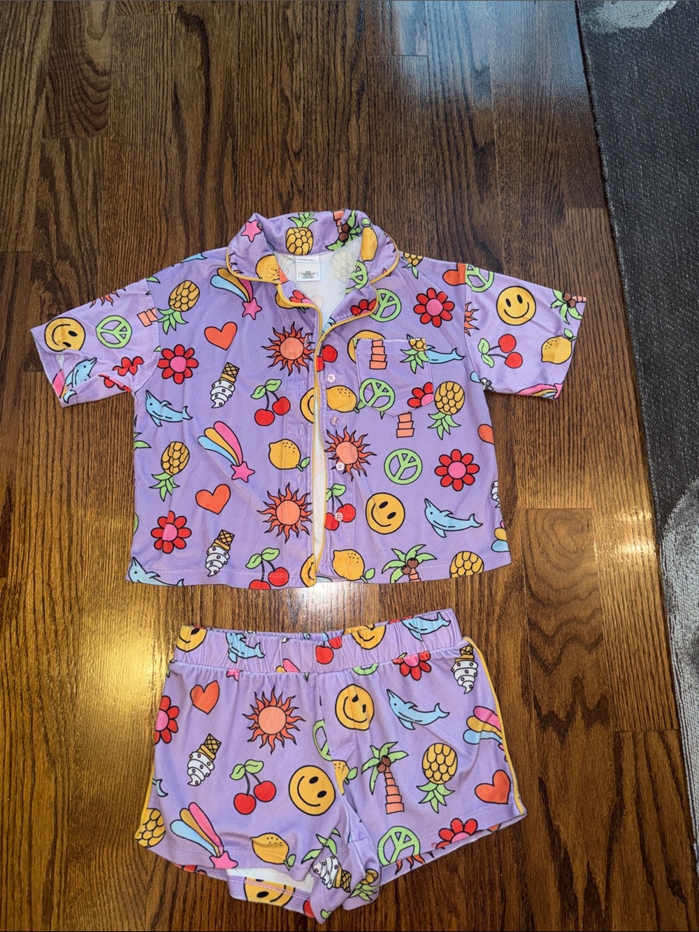 art class Purple Emoji & Fruit Short Pajama Set